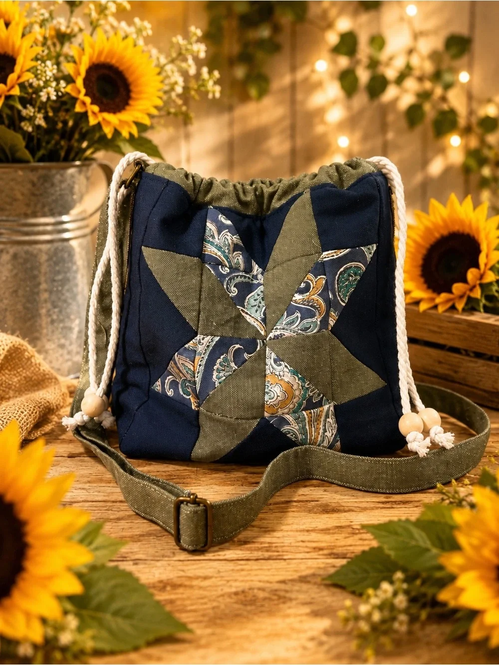 Navy and Olive Star Patch Crossbody Bag
